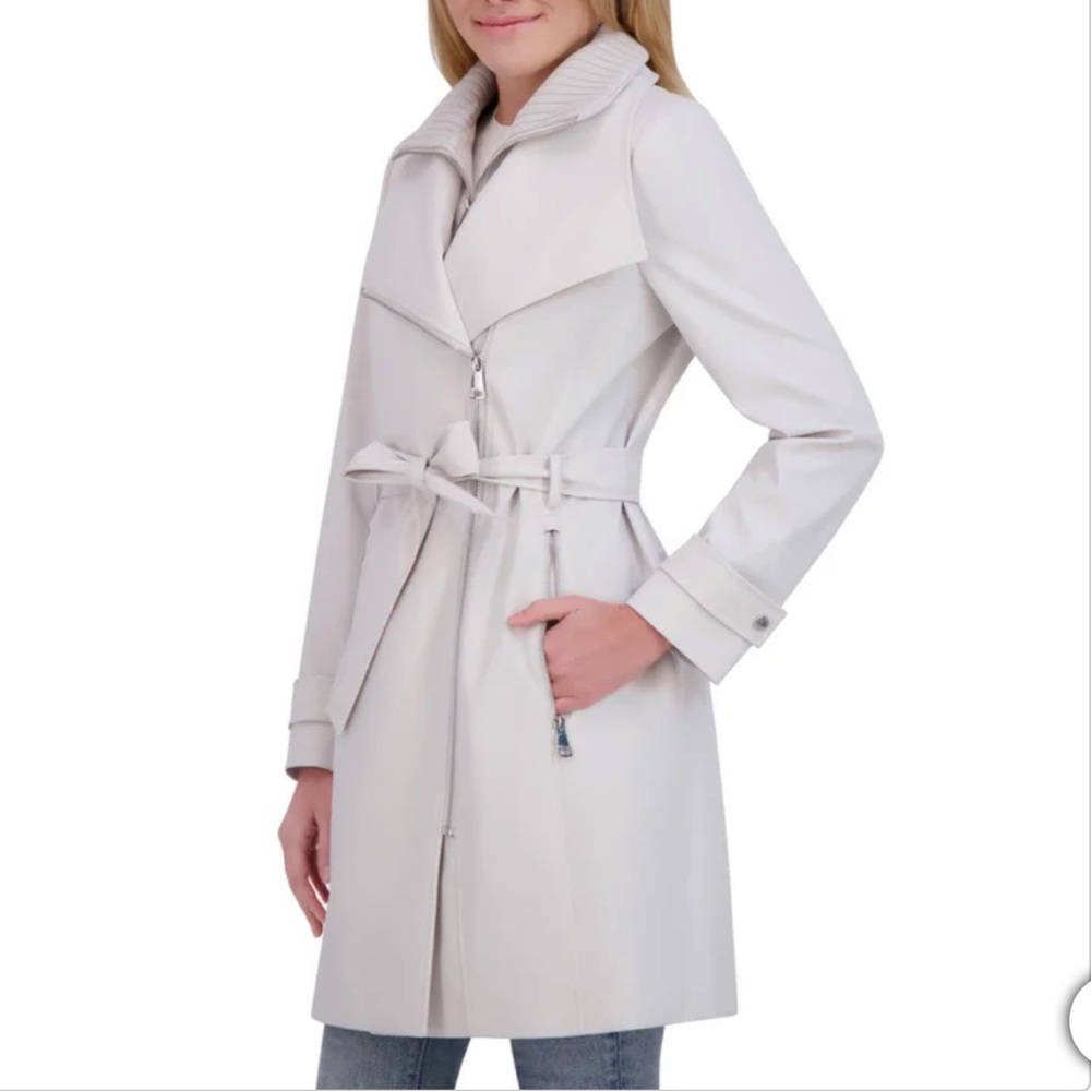 Halston Women's Belted Trench Coat Size XXL XX-Large Gray Off White
